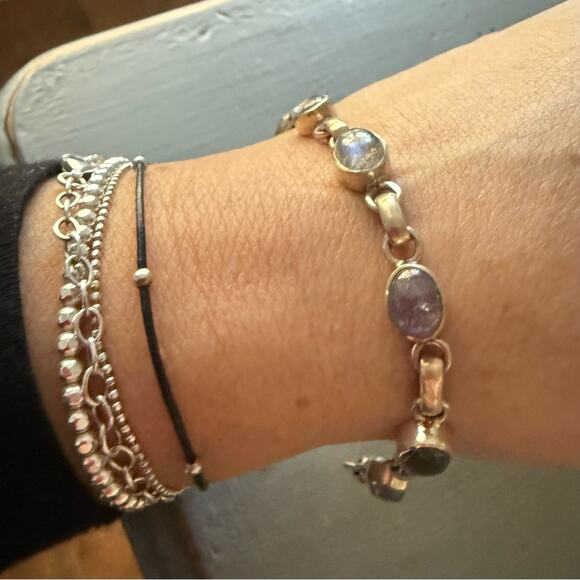 Sterling Silver Moonstone Laborite Bracelet - Picture 2 of 7